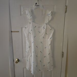 SHEIN White Mini Dress with Green Floral Pattern